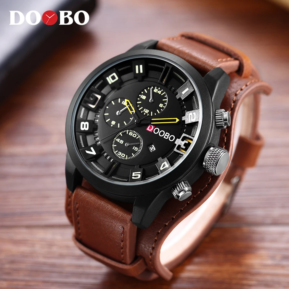 

DOOBO Top Brand Luxury Sport Watches Quartz Watch For Men Army Military Leather Strap Fashion Casual Big Clock Relogio Masculino