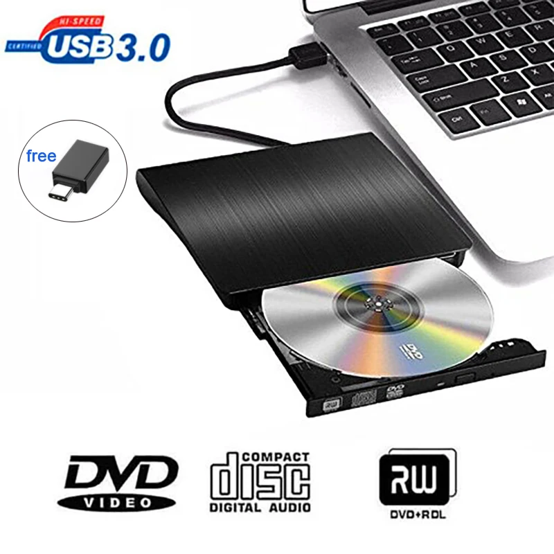 Unidad óptica externa USB 3,0 DVD-RW, lector de CD ROM Delgado, DVD RW, grabador de CD para PC de escritorio, portátil, tableta, reproductor de DVD