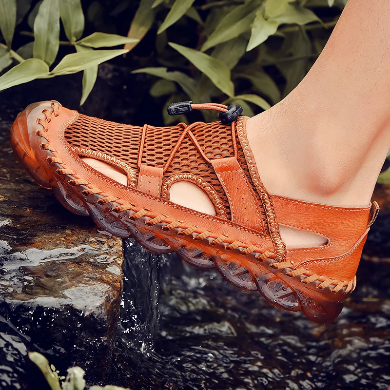 

Men's Quick Drying Aqua Water Shoes Men's Hiking Sandals Closed-Toe Mesh Shoes Summer Sports Sandals for Men Outdoor Beach