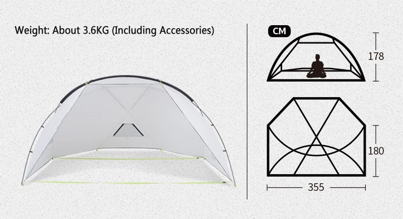 Naturehike Outdoor Camping Tent Sun Shelter Awning UPF40+ UV Protection Rainproof Anti-UV Sun Shelter Canopy Beach Tarp Sunshade