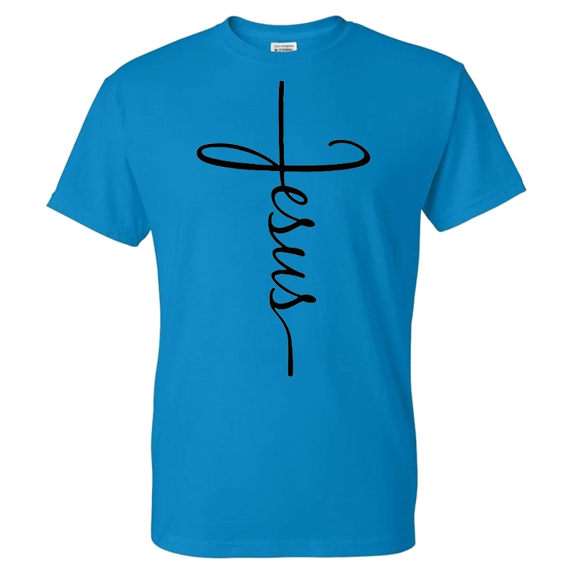 

2020 Spring Summer Trendy Jesus Cross T-shirt Solid Color Art Printed Men/Women Casual O-Neck Streetwear Tshirt Cotton Tees Tops