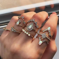 new fashion retro water drop star crown diamond ring 10 piece set ring women jewelry gift party ring set