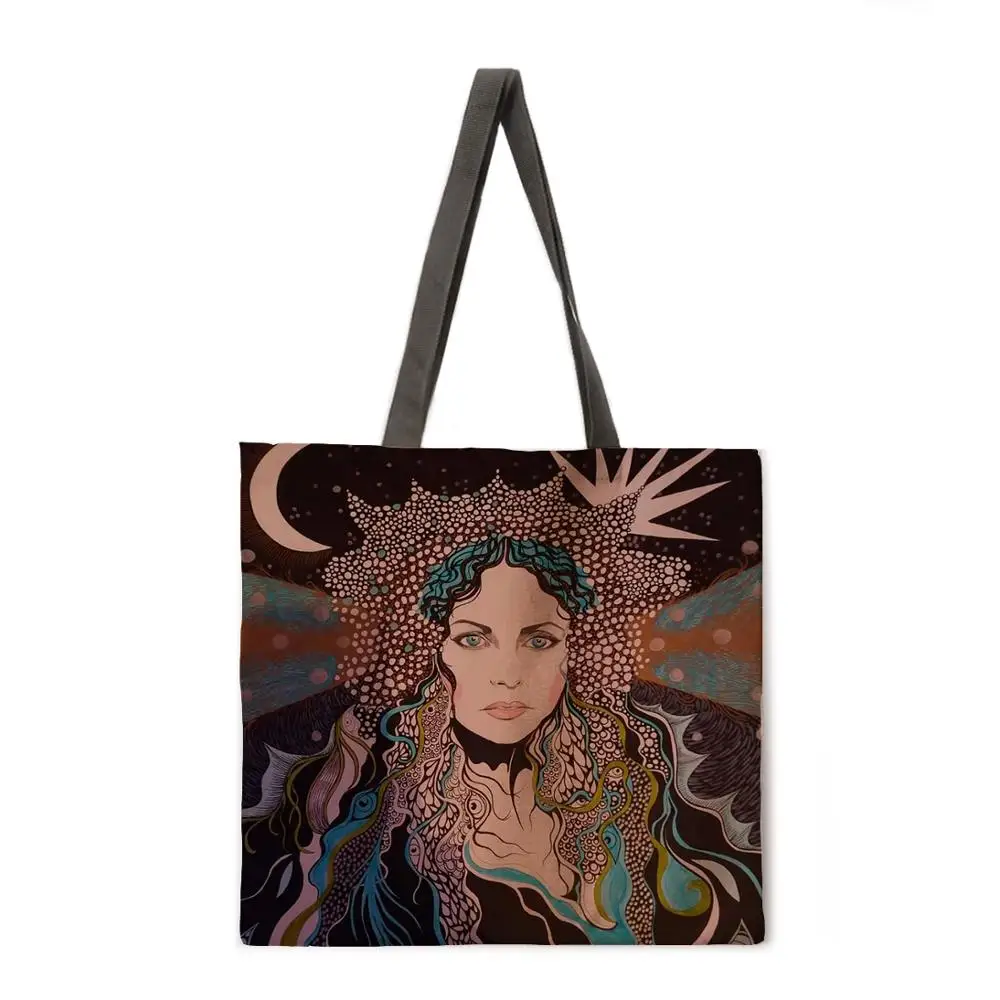 

Oil painting forest girl casual tote bag linen bag reusable shopping bag outdoor beach bag casual tote bag
