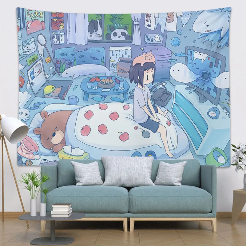 

Kawaii Room Decor Tapestry Bedroom Decorative Wall Hanging Tapestries Anime Printing Tapisserie Decoration Mural Cute Room Decor
