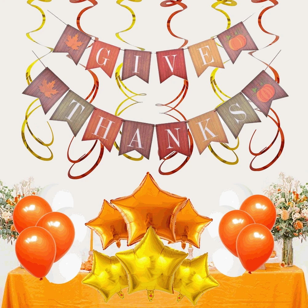 

37pcs Thanksgiving balloon set Thanksgiving party decoration Thanksgiving flag pull banner layout supplies