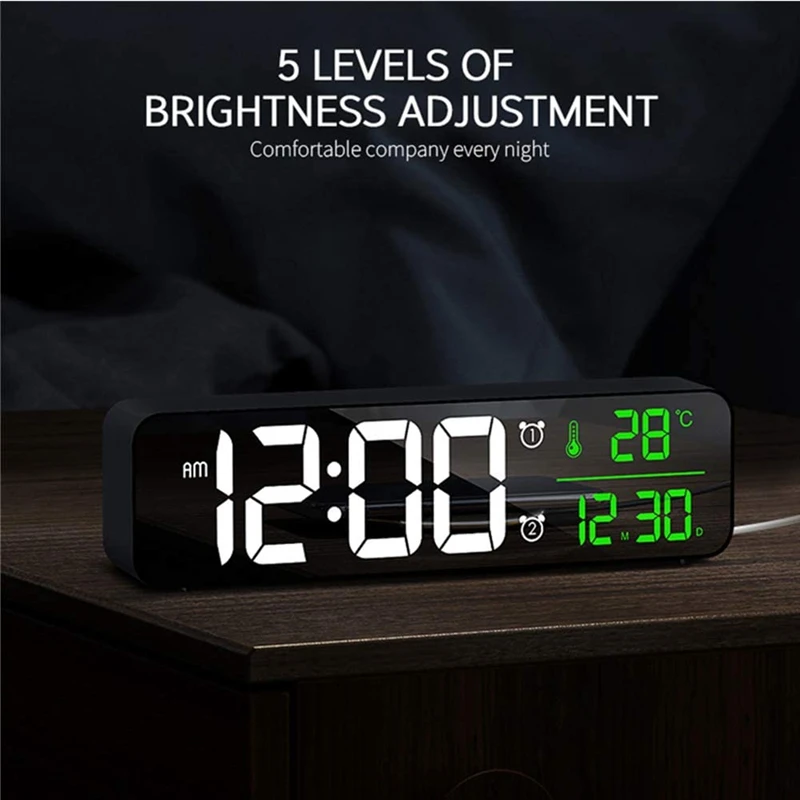 

Digital Alarm Clock Large LED Screen Date &Temp Display Snooze Easy Digital Clocks for Bedroom Bedside