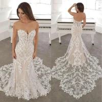 2021 new arrival exquisite lace mermaid bridal wedding dresses sleeveless sweetheart wedding gowns for bride back out appliqued