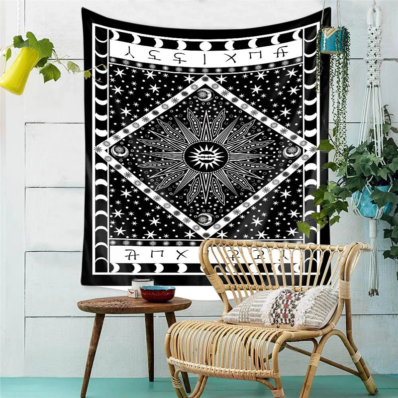 

Black Tapestry Wall Hanging Home Decor Bohemian Ethnic Style Multifunctional Bedroom Background Cloth Beach Towel Picnic Blanke