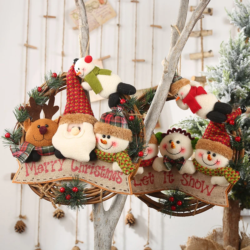 

New Christmas Decorations Elderly Snowman Elk Vine Ring Pendant Rattan Garland Pendant Hanging Ornaments Doll Rattan Circle