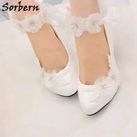 sorbern flower ankle strap wedding shoes high heels crystals elegant bride shoes 4 5 kitten women heels low white heels