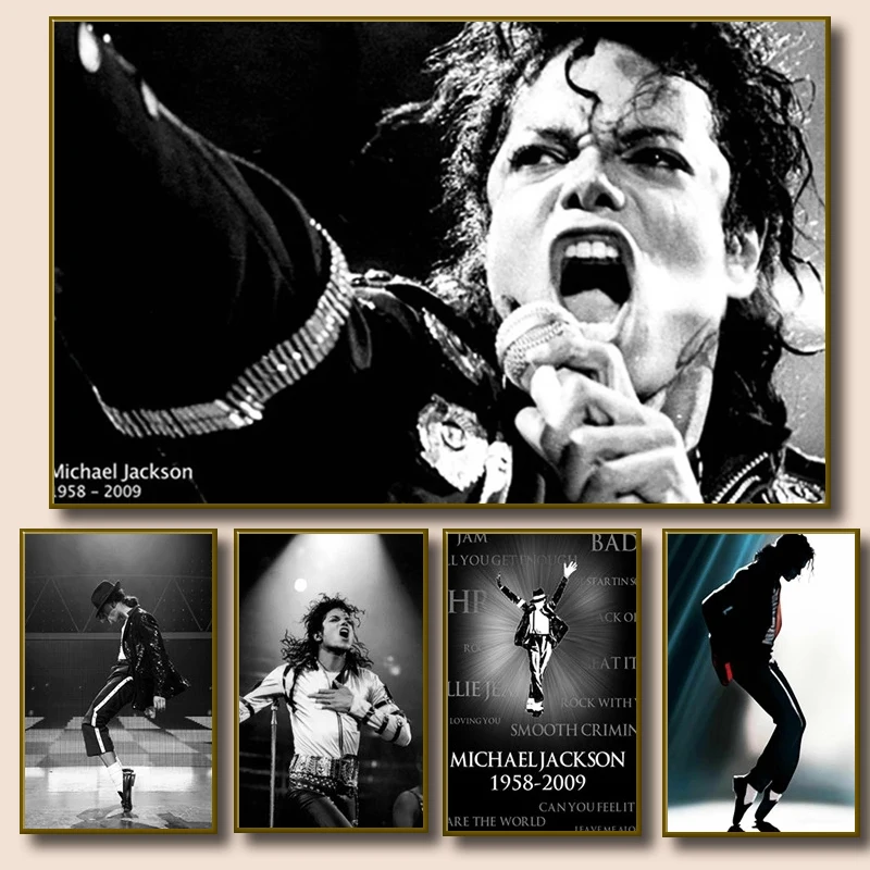 

Michael Jackson Posters and Prints Classical Dancer Singer Portrait Canvas Painting Black and White Wall Art Pictures Frameless