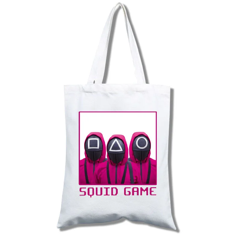 

Large-Capacity Korean Squid Game Shopping Retro Cartoon Hip-Hop Canvas Bag Squid Game Eco-Friendly Zipper One-Shoulder Tote Bag