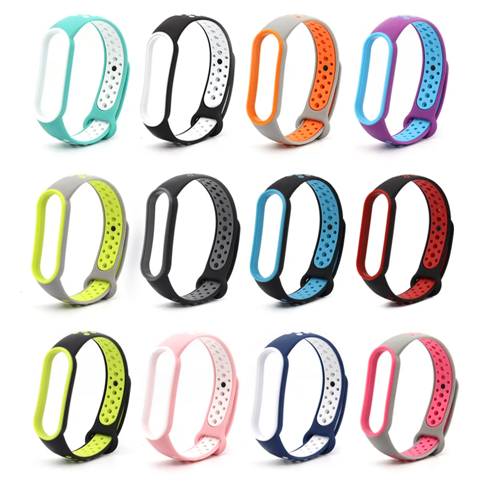 

Silicone Strap for Xiaomi Mi Band 5 4 3 6 Porous Anti-sweat Two-color Bracelet Sport Breathable Strap Replacement Wrist Strap