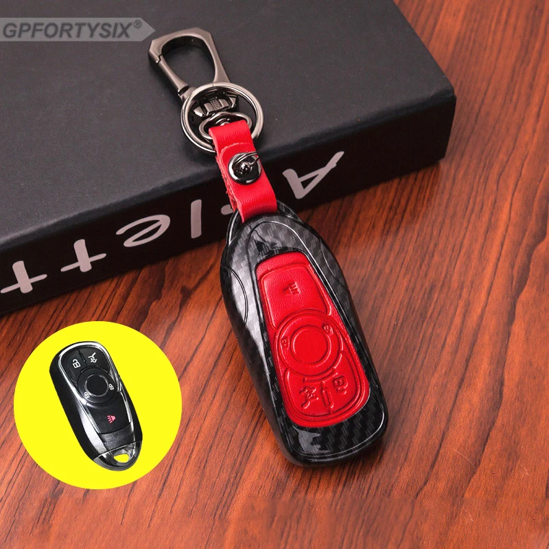 Carbon Fiber Smart Leather Car Key Case Protector Holder Chain Fob Cover Accessories For Buick LaCrosse Enclave Regal | Автомобили и