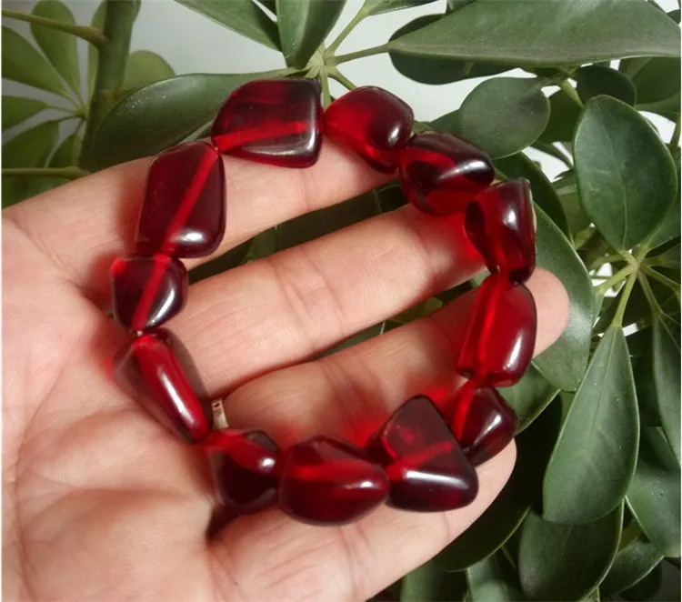 Amber honey wax natural second-generation bracelet blood-pearl hand string brown red with shaped bead amber m | Украшения и