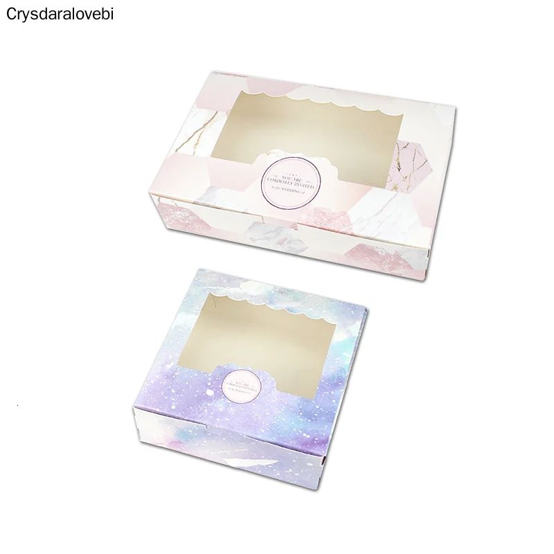 

50PCS Paper Gift Box With Window Wedding Party Favors Galaxy Gift Wedding Box Cake Food Packaging Candy Cookies Cupcake Star