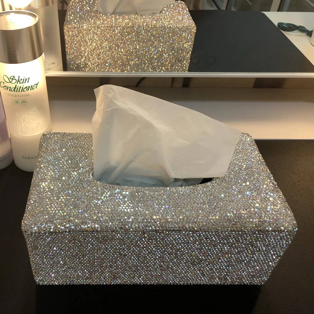 Роскошный золотой белый розовый блестящий чехол для салфеток с кристаллами