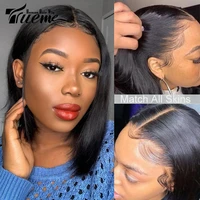 trueme middle part short bob lace wigs for black women 613 ombre blonde red blue brown straight remy lace front human hair wigs