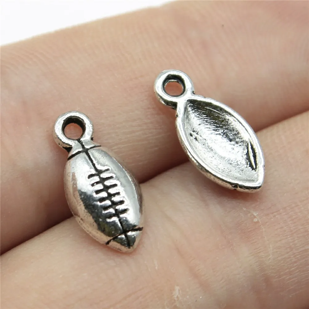 

40pcs Football Charms Pendant DIY Jewelry Findings Antique Silver Color Tone 0.6x0.3 Inch (15x7mm)
