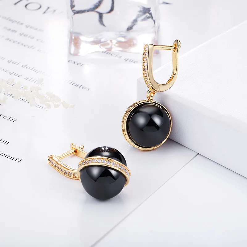 Роскошные керамические серьги в форме шара черные белые золотистые серебристые