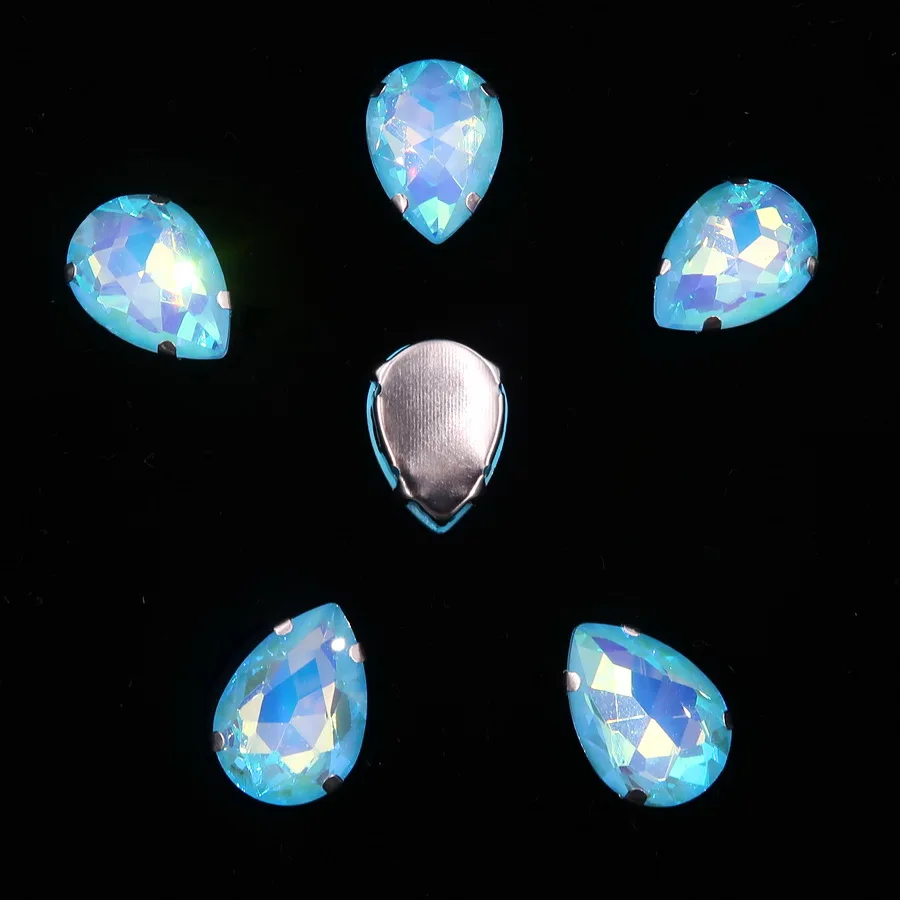 A26 Aquamarine AB Серебряные когти настройки 7x10 10x14 13x18 мм желе конфеты и AB цвета стекло кристалл капли пришить стразы свадебное платье diy отделка - Цвет: A26 Aquamarine AB