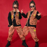 girls hip hop boys camouflage vest cargo pant military child street dance clothes kids jazz joggers outfit streetwear costumes