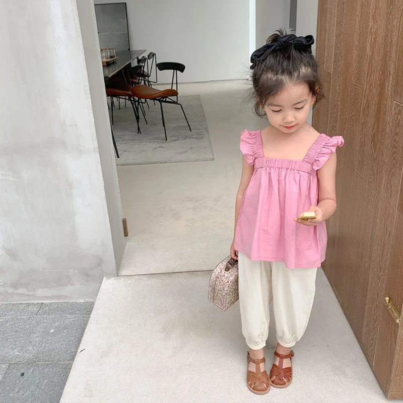 

Summer Fashion Children's Sweet Vest Girls Pure Color T-Shirts Kids Sleeveles T-Shirt Cotton Top New1