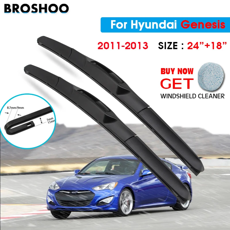 

Car Wiper Blade For Hyundai Genesis 24"+18" 2011-2013 Auto Windscreen Windshield Wipers Blades Window Wash Fit U Hook Arms