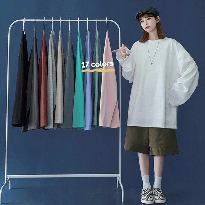 

2021 Autumn Long Sleeve T-Shirt Women Basic Tee Shirt Oversize T Shirt Women Casual Round Neck Oversize Pullover Women Tshirt