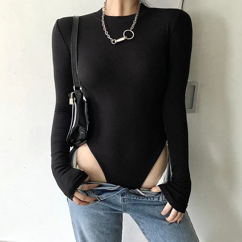 one shoulder bodysuit Solid Ribbed Knit Black Gray Female Bodysuit Turtleneck Top Women Long Sleeve Fall 2020 Winter Bodycon Keep Warm Khaki Body Sexy bodysuit women