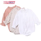 Одежда для маленьких девочек, детские комбинезоны с длинным рукавом, хлопковые льняные комбинезоны для новорожденных девочек 0-24 месяцев, комбинезоны с оборками и цветами, наряды для малышей