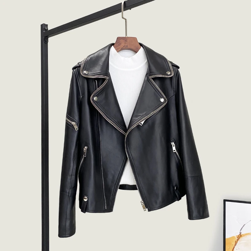 

JCHB 2021 Genuine Leather Jacket Women Spring 100% Sheepskin Coat Female Motorcycle Coats and Jackets Chaquetas De Mujer Pph383