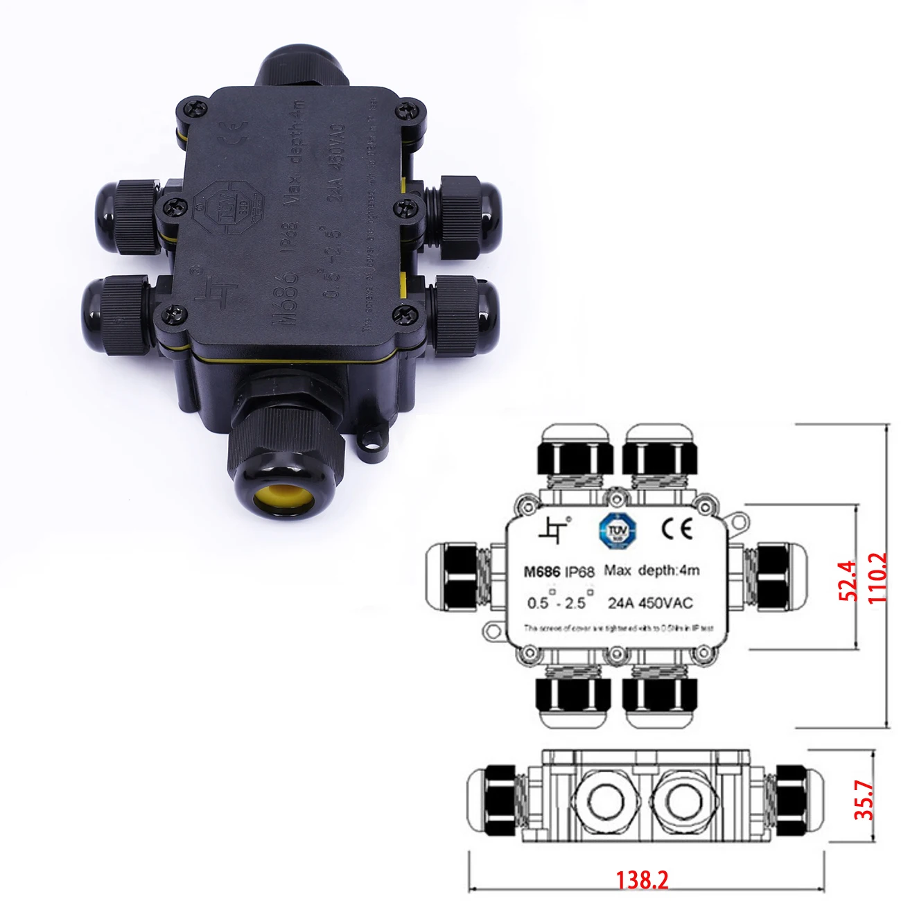 6 Way ip68 водонепроницаемая распределительная коробка фоторазъем Электрический