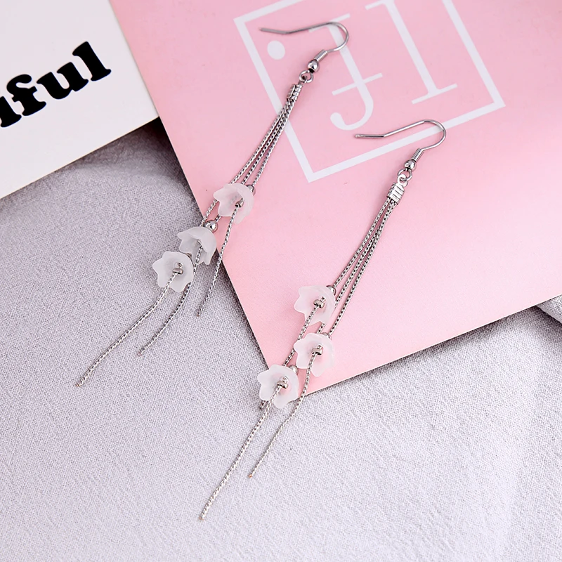 Изысканные чисто белые акриловые цветы длинные цепочки висячие серьги с