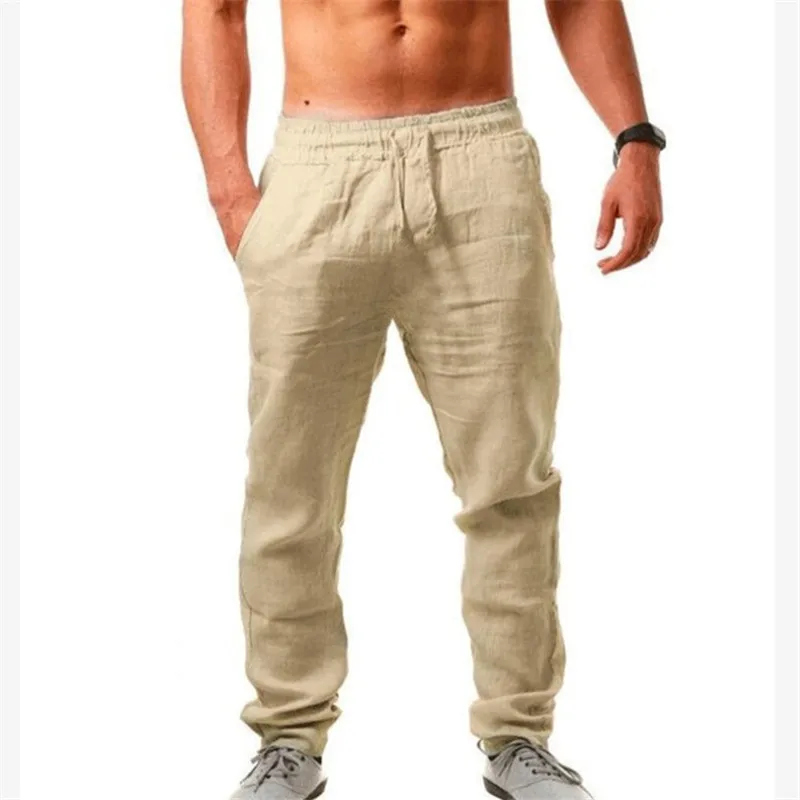 

New Men Cotton Linen Pants Male Summer quick-dry Breathable Solid Color Linen Trousers Street Casual Comfortable Costume Male