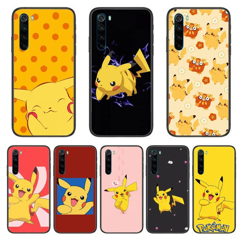 

Anime cute pikachu cartoon Phone Case For XiaoMi Redmi Note 9S 8 7 6 5 A Pro T Y1 Anime Black Cover Silicone Back Pretty