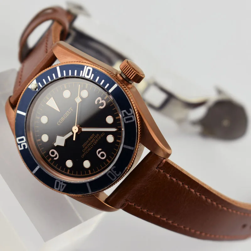 41 мм CORGUET черный циферблат кофе крышка из сапфирового Стекла Автоматический