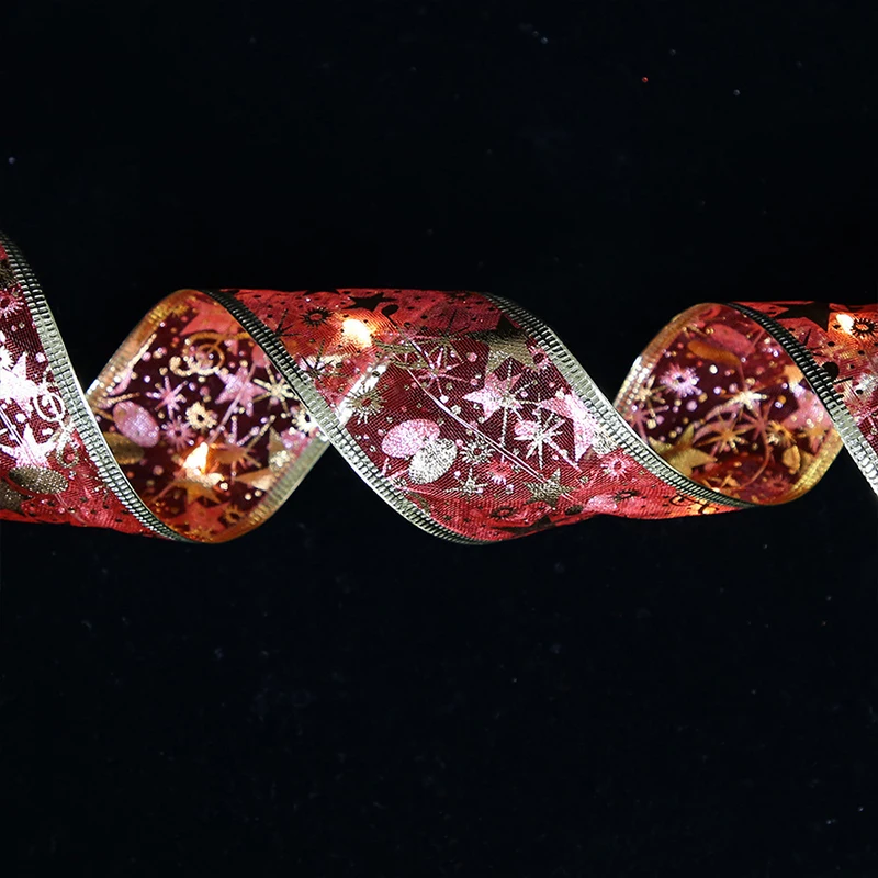 

2022 New Year Home Decor Christmas Decoration DIY Lace Bows LED Ribbon Lights Christmas Tree Lights Glowing Ribbon Decorations