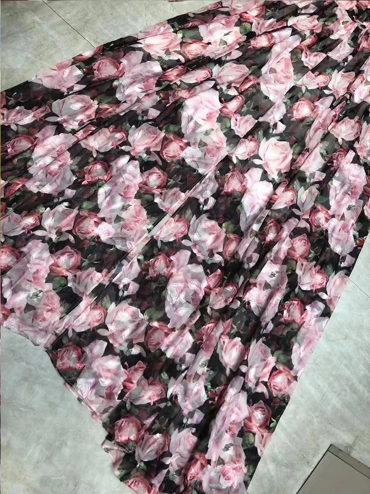 

Lace-up Hollow V-neck Retro Rose Printed High-waist A-line Loose Large Swing Long Dress Ladies' Autumn New Style Free Shipping