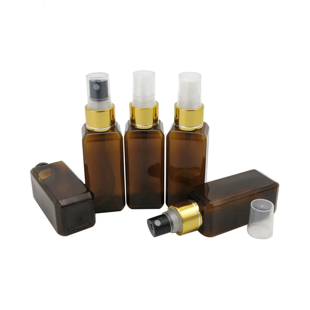 100pcs 50ml Square Amber Plastic PET Sprayer Bottle For Perfume e Liquid  Essential Oil Cosmetic Packaging Travel Bottle