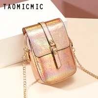 fashion flap crossbody bags for women pu leather reflect laser small square bag casual shoulder messenger bag cellphone bag