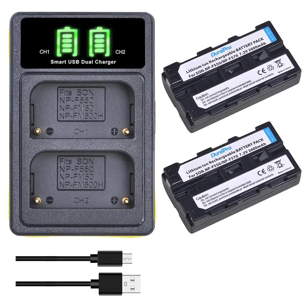 Аккумулятор для камеры 2PC 2600 мАч Φ NP F550 + зарядное устройство USB с Type C Sony |
