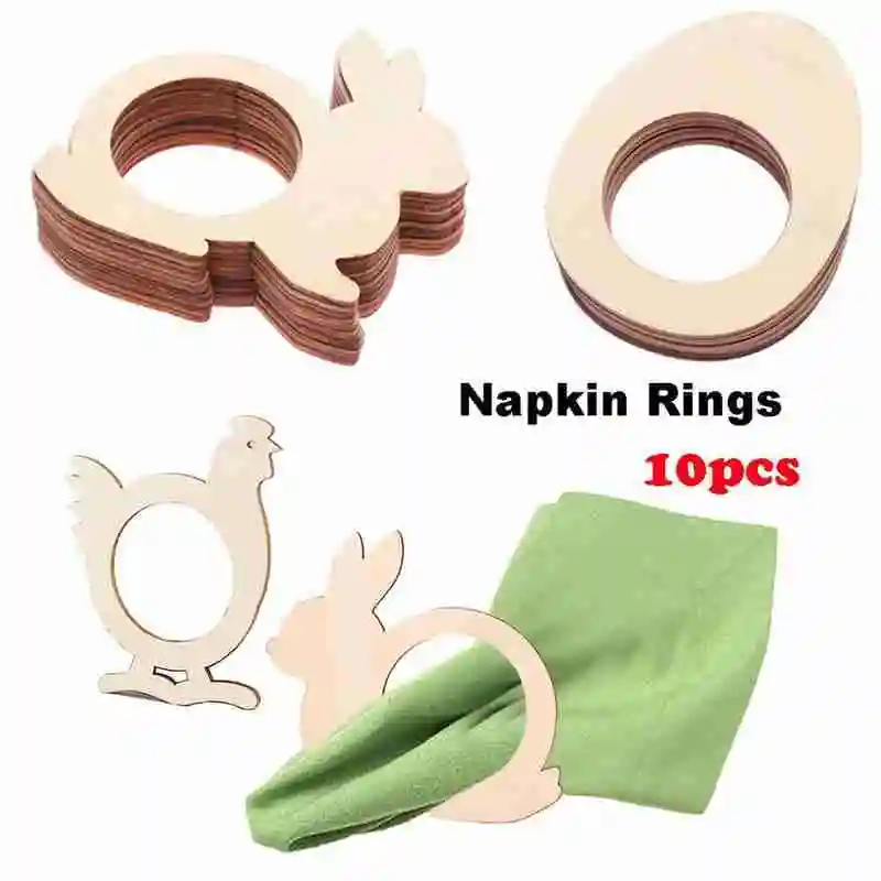 

10 Pieces For Sale Wooden Crafts Easter Wood Party Ring Paper Ring Chip Tableware DIY Napkin Decoration Home Towel C8F4
