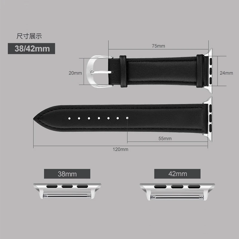 Ремешок кожаный для Apple Watch Band 38 мм 40 42 44 черный коричневый браслет iWatch Series 5/4/3/2/1 |