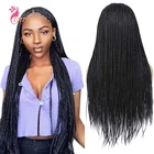 Синтетический длинный парик 26 дюймов, черный микро бокс, Плетеный парик для чернокожих женщин, плетеные волосы, термостойкие длинные парики