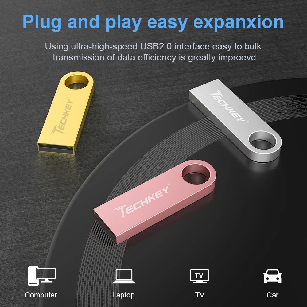 Usb флеш накопитель Techkey Pendrive 4 ГБ 8 16 32 металлический прямоугольник новейший модный