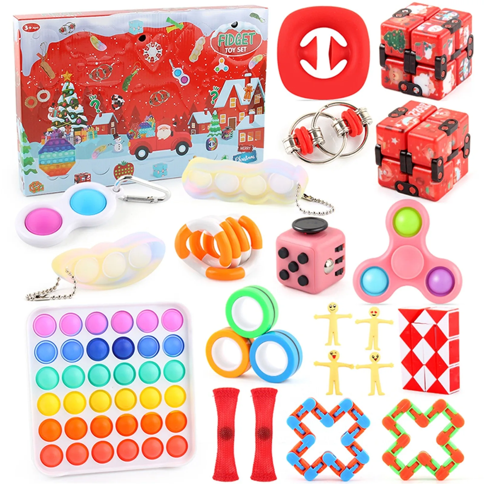 

New Advent Calendar 2021 Christmas Fidget Toy For Kid Countdown 24 Days Xmas Toys Set Push Bubbles Blind Box Pack Gift