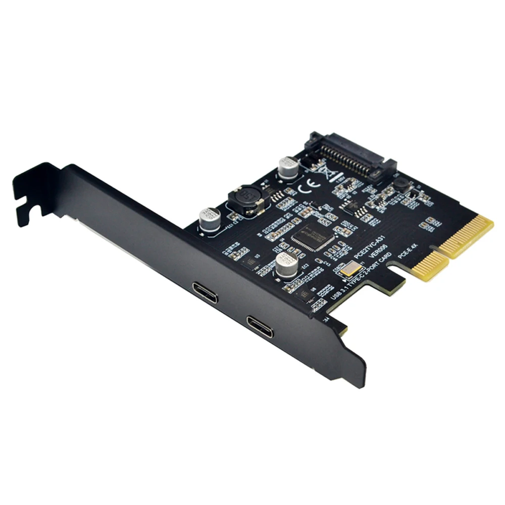 

USB 3.1 PCIE Raiser Card Dual Reversible USB 3.1 Gen 2 Type-C Ports PCI-E PCI Express X4 SATA 15Pin Connector 10Gbps Add On Card