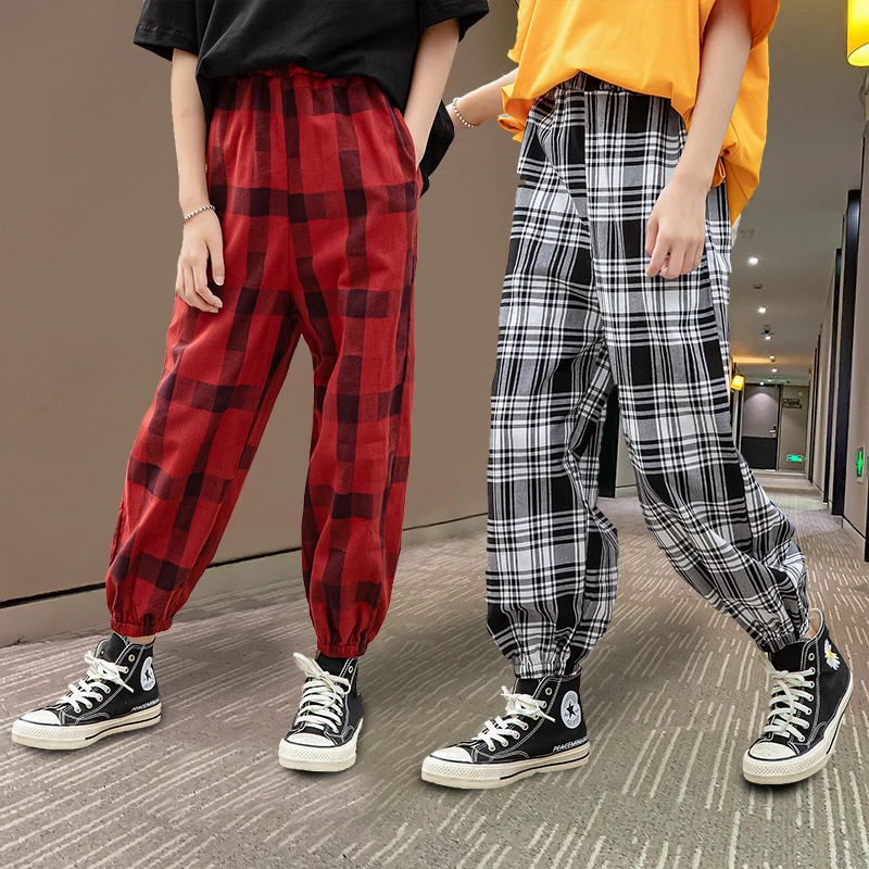

Big Girls Summer Thin Pants Teen Plaid Pant 3-14T Kids Loose Lantern Pants Girls Leggings Cotton Mosquito Trousers Three Color