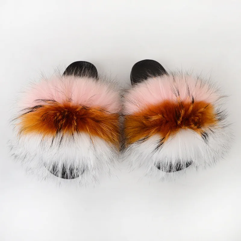 

Женские летние милые пушистые Шлепанцы из меха енота; Плюшевые домашние меховые тапочки; Брендовые роскошные женские тапочки; Вьетнамки с н...